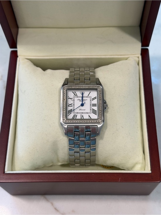 Jules Jurgensen Accessories - Jules Jurgensen Classic Square Watch in Silver with Diamond Bezel